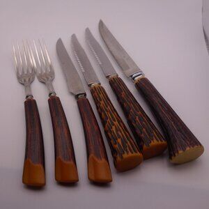 Variety Pack of Two(2) Faux Bone Forks and Four(4) Faux Bone Knives